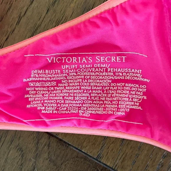 EUC! Victoria’s Secret Uplift Semi Demi hot pink & neon orange bra - sz. 34D - Picture 5 of 5